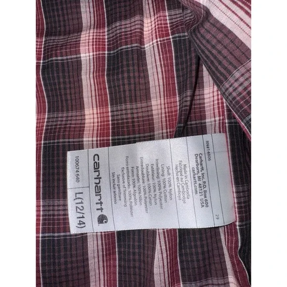 Carhartt Women's Large L Quilted Vest Corduroy Plaid Lined Maroon Burgundy Zip - Picture 7 of 10